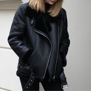 Zara Oversized Moto Shearling Jacket / Size L